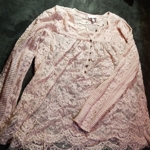 Womens size L pink lace pull over blouse